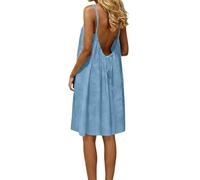 Robe d'été décontractée pour femme - Coupe ample - Dos nu - Caraco d'été fluide - Tendance - Plage - Vacances flatteuses - Église - Travail - Cocktail - Pour femme - Pour un rendez-vous galant, bleu