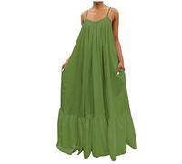 Robe d'été décontractée pour femme - Légère - Couleur unie - Bretelles spaghetti - Coupe ample - Tendance - Élégante - Grande taille - Robe d'été bohème longue, Vert 1, 4XL