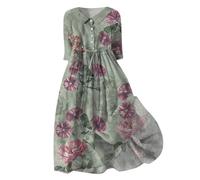 Robe d'été décontractée pour femme, style coréen, à lacets, taille définie, robe midi à manches mi-longues, ligne A pour le quotidien, le travail, les rendez-vous galants, les soirées, vert militaire