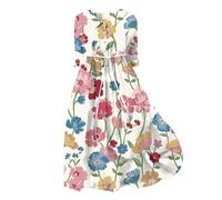 Robe d'été décontractée pour femme, style coréen, à lacets, taille définie, robe midi à manches mi-longues, ligne A pour le quotidien, le travail, les rendez-vous galants, les soirées (2), rose vif