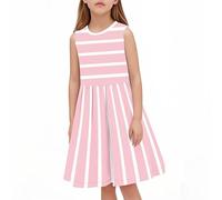 Robe d'été décontractée pour fille - Robe été unie à manches volantées - Robes trapèze plissée sur le devant - Mini robes de fête décontractée en coton confortable - Âge 3 à 14 ans