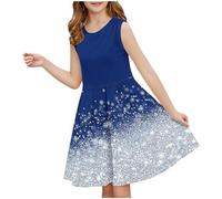 Robe d'été décontractée pour fille - Robe été unie à manches volantées - Robes trapèze plissée sur le devant - Mini robes de fête décontractée en coton confortable - Âge 3 à 14 ans