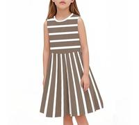 Robe d'été décontractée pour fille - Robe été unie à manches volantées - Robes trapèze plissée sur le devant - Mini robes de fête décontractée en coton confortable - Âge 3 à 14 ans
