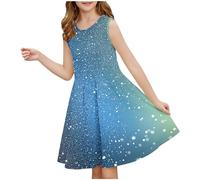 Robe d'été décontractée pour fille - Robe été unie à manches volantées - Robes trapèze plissée sur le devant - Mini robes de fête décontractée en coton confortable - Âge 3 à 14 ans
