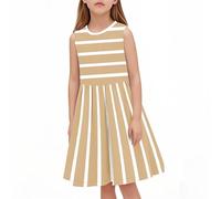Robe d'été décontractée pour fille - Robe été unie à manches volantées - Robes trapèze plissée sur le devant - Mini robes de fête décontractée en coton confortable - Âge 3 à 14 ans