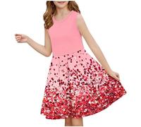 Robe d'été décontractée pour fille - Robe été unie à manches volantées - Robes trapèze plissée sur le devant - Mini robes de fête décontractée en coton confortable - Âge 3 à 14 ans