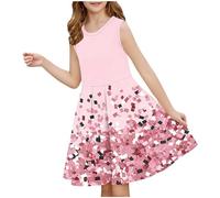 Robe d'été décontractée pour fille - Robe été unie à manches volantées - Robes trapèze plissée sur le devant - Mini robes de fête décontractée en coton confortable - Âge 3 à 14 ans