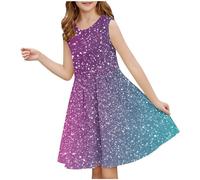 Robe d'été décontractée pour fille - Robe été unie à manches volantées - Robes trapèze plissée sur le devant - Mini robes de fête décontractée en coton confortable - Âge 3 à 14 ans