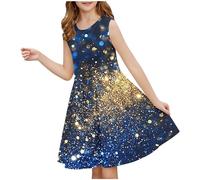 Robe d'été décontractée pour fille - Robe été unie à manches volantées - Robes trapèze plissée sur le devant - Mini robes de fête décontractée en coton confortable - Âge 3 à 14 ans