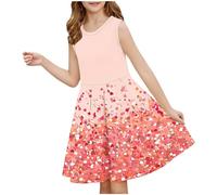 Robe d'été décontractée pour fille - Robe été unie à manches volantées - Robes trapèze plissée sur le devant - Mini robes de fête décontractée en coton confortable - Âge 3 à 14 ans