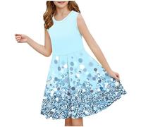 Robe d'été décontractée pour fille - Robe été unie à manches volantées - Robes trapèze plissée sur le devant - Mini robes de fête décontractée en coton confortable - Âge 3 à 14 ans