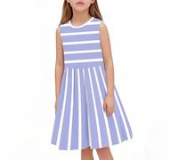 Robe d'été décontractée pour fille - Robe été unie à manches volantées - Robes trapèze plissée sur le devant - Mini robes de fête décontractée en coton confortable - Âge 3 à 14 ans