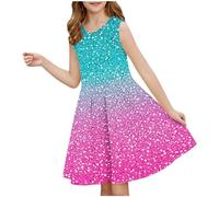 Robe d'été décontractée pour fille - Robe été unie à manches volantées - Robes trapèze plissée sur le devant - Mini robes de fête décontractée en coton confortable - Âge 3 à 14 ans