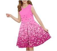 Robe d'été décontractée pour fille - Robe été unie à manches volantées - Robes trapèze plissée sur le devant - Mini robes de fête décontractée en coton confortable - Âge 3 à 14 ans