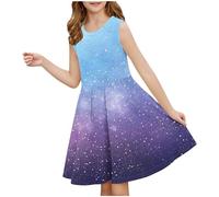 Robe d'été décontractée pour fille - Robe été unie à manches volantées - Robes trapèze plissée sur le devant - Mini robes de fête décontractée en coton confortable - Âge 3 à 14 ans