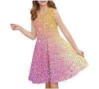 Robe d'été décontractée pour fille - Robe été unie à manches volantées - Robes trapèze plissée sur le devant - Mini robes de fête décontractée en coton confortable - Âge 3 à 14 ans