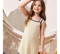 Robe d'été décontractée pour filles, robe à bretelles en tricot ajouré avec fleurs 3D en crochet coloré, convient pour les vacances à la plage et le port décontracté 6Y,7Y,4Y,5YUnicolorePolyester
