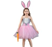 Robe d'été douce en maille de tulle pour petites filles avec bandeau de lapin - Robe sans manches pour filles de 2 à 12 ans - Rose