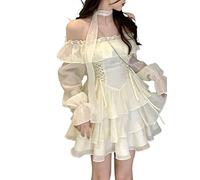 Robe d'été Élégant volants robe de fée femmes décontracté doux Lolita robe de soirée robe à manches longues (Color : Fairy Dress, Size : M)