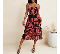 Robe d'été élégante à imprimé floral avec découpes, robe d'invitée de mariage pour femmes SHEIN X JIAN LASALA SHEIN X favorise la créativité en offrant aux créateurs de mode, aux artistes et aux marqu