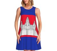 Robe d'été élégante avec imprimé drapeau cambodgien pour les vacances à la plage et au quotidien, Noir, M
