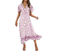 Robe d'été élégante et décontractée avec col en V et ceinture, parfaite pour les excursions décontractées, idéale par temps chaud et en combinaison avec un costume de jasmin, Rose, 4XL