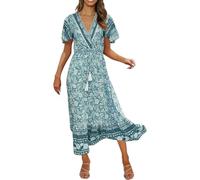 Robe d'été élégante et décontractée avec col en V et ceinture, parfaite pour les excursions décontractées, idéale par temps chaud et en combinaison avec un costume de jasmin, vert, XL