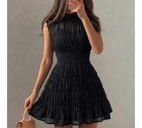 Robe d'été élégante et romantique style français en mousseline noire, taille froncée, sans manches, pour vacances, rentrée scolaire et bal de retour pour femmes L,M,S,XL,XS,XXLUnicoloreTissu tissé