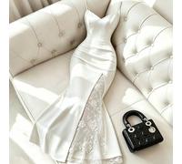 Robe d'été élégante pour femme, blanche à fleurs, avec bretelles spaghetti, patchwork en maille, pour invitée de mariage, plage, soirée, rendez-vous, trajet, polyvalente et gracieuse L,M,S,XL,XS,XXLUn