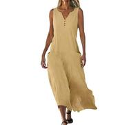 Robe d'été élégante pour femme, col en V, plissée, taille haute, robe décontractée à manches longues, pour la plage, la maison et les loisirs, jaune, XL