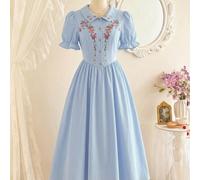 Robe d'été élégante pour femme style vintage cottage core, jaune, à fleurs ditsy, avec poches, boutons, ourlet à volants, brodée, décontractée, pour vacances et tea party L,M,S,XL,XS,XXL,XXS,XXXL,XXXX