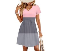 Robe d'été élégante pour femme - Taille empire - Imprimé rayé - Robe midi décontractée - Manches courtes - Col en V - Avec poche