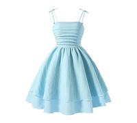 Robe d'été élégante pour fille avec nœud papillon et bretelles spaghetti, robe de festival unie, décontractée, sans manches, robe de princesse, Bleu - b, 9 ans