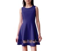 Robe d'été élégante pour fille - Design trapèze avec détails patchwork en maille - Poches latérales pratiques pour la mode des filles à la mode, bleu foncé, 160