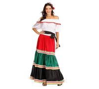 Robe d'été élégante - Robe mexicaine pour femme - Costume d'Halloween pour adulte - Chemisier traditionnel Senorita - Jupe de danse - Robe courte - Motif floral, rouge, taille unique