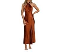 Robe d'été élégante sans manches avec col dos nu Robe de cocktail maxi avec ouverture en satin, marron, Medium