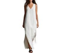 Robe d'été en coton et lin, sans manches, col en V, robe maxi décontractée, décontractée, décontractée, balancelle, vacances à la plage, robe d'été, grandes tailles pour femme, Blanc., XXL