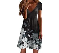 Robe d'été en Lin pour Femme Coton Et Lin Manches Courtes Chic et Elegant Longue Swing Robe Plage Boho Ample Robe Tee Shirt avec Poche Maxi Robe Grande Taille Décontractée été Jupon Robe de Mariée