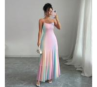 Robe d'été en mousseline de soie douce arc-en-ciel pour femme, robe de vacances élégante bohème à bretelles fines de style français L,M,S,XLRayéTissu en tulle
