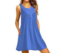 Robe d'été en mousseline légère et aérée pour femme - Robe débardeur avec poches - Robe sans manches avec col en V - Robe porte-jarretelles unie - Robe gilet décontractée - Robe de plage - Robe de