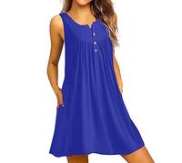 Robe d'été en mousseline légère et aérée pour femme - Robe débardeur avec poches - Robe sans manches avec col en V - Robe porte-jarretelles unie - Robe gilet décontractée - Robe de plage - Robe de