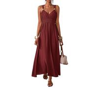 Robe D'été Femme Casual Solide Col V sans Manches Robe De Plage Chic Et Élégant Bohème Robe De Vacances Décontractée Fluide Robe Caraco Bretelles Spaghetti Longue Robe pour Les Vacances, la Plage
