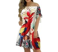 Robe D'été Femme Chic Élégante Robe De Soirée Une Épaule Élastique Col Bardot Manches Courtes à Bretelles Imprimée Casual Tunique Mini Jupe Épaules Dénudées Au Genou Pour Plage Cocktail Fête #30