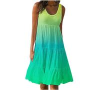 Robe D'Été Femme Décontractée Sans Manches Large Robe À Bretelles Femme Col Rond Décontracté Grande Taille Robe De Plage Dégradé De Couleur Été Chic Et Fine Robe D'Été Mi-Longue Fluide Pour Femme