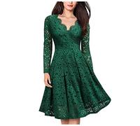 Robe D'Ete Femme - Long Fashion Couleur Knee V-Neck Longueur Robe de Femme Dentelle Manche Solide Slim Robe pour Femmes Robe De Soirée Paillette
