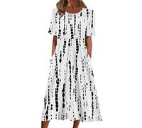 Robe D'éTé-Femmes éTé DéContracté Imprimé Col Rond Manches Courtes Robe Ample Robe De Plage D'éTé BohèMe avec Poche