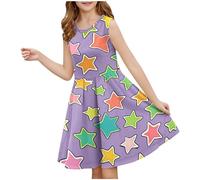 Robe d'été fille - légère - Ligne A - Manches courtes - Mini robes de fête soirée ceremonie vacances - Imprimé robes enfants filles chic et elegant - Décontractée - Robe pour fille de 3 à 14 ans