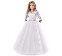 Robe d'été fille performance tutu robe formelle princesse dentelle mariage vêtements enfant bowknot robe & jupe, Blanc., 13-14 ans