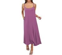 Robe d'été grande taille pour femme - Élégante et polyvalente - Coupe ajustée - Longue chemise de nuit intérieure avec bretelles en coton - Robe de base de couleur unie - Robe longue ample pour femme