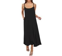 Robe d'été grande taille pour femme - Élégante et polyvalente - Coupe ajustée - Longue chemise de nuit intérieure avec bretelles en coton - Robe de base de couleur unie - Robe longue ample pour femme